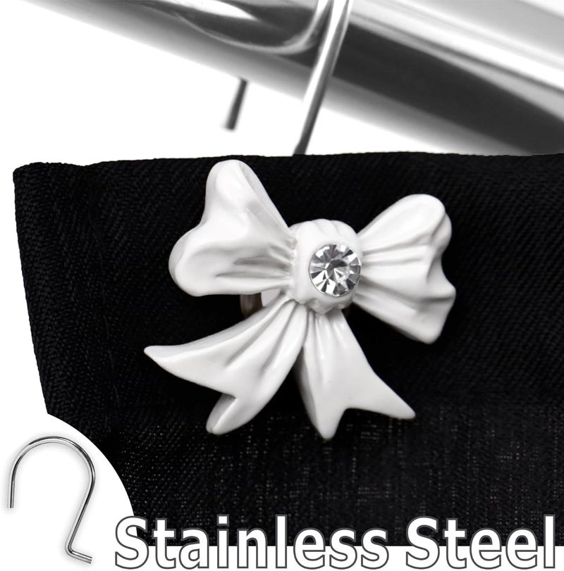 Popkozzi White Bow Shower Curtain Hooks: Elegant Bow Knot Shaped Rustproof Stainless Steel Rings for Girls, Bridal, and Classic Bathroom Décor – Decorative Accessories for Farmhouse, Minimalist Bathrooms - Image 4